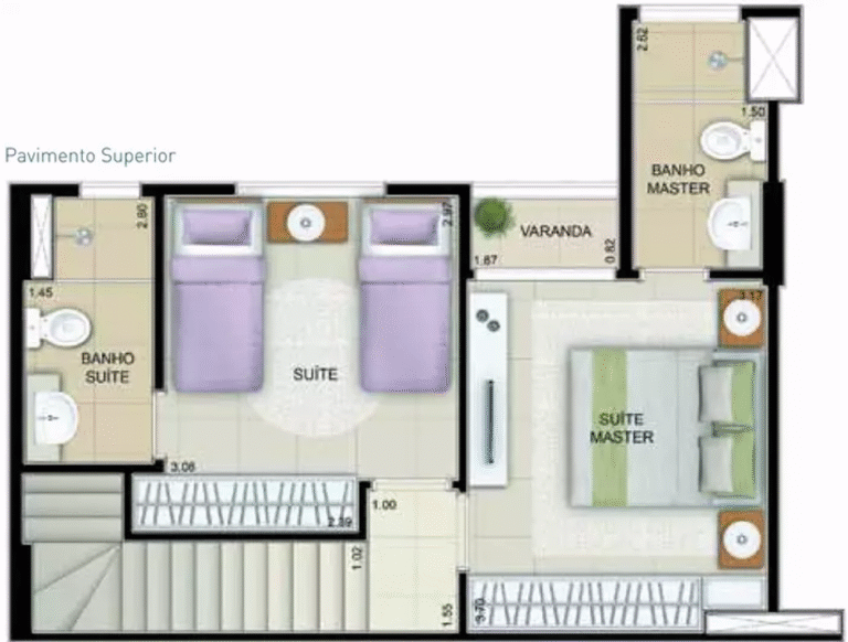 Planta Tipo Duplex 74.55m pavimento superior